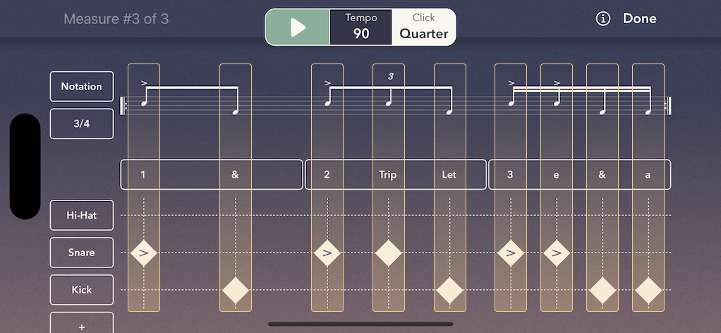 all notes and rests align vertically with the grid